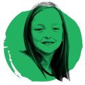 young girl smiling with green paint decal overlay